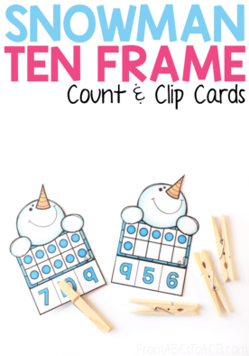 From counting and number recognition to fine motor skills, count and clip cards are a great way to work on a number of different skills with your kindergartner and these adorable snowman ten frame count and clip cards make the perfect January math center! #FromABCsToACTs