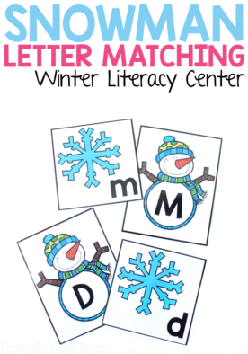 Whether it feels like winter outside or not, you can bring the fun of snowmen and snowflakes inside with this snowman letter matching literacy center! Perfect for kindergartners! #FromABCsToACTs