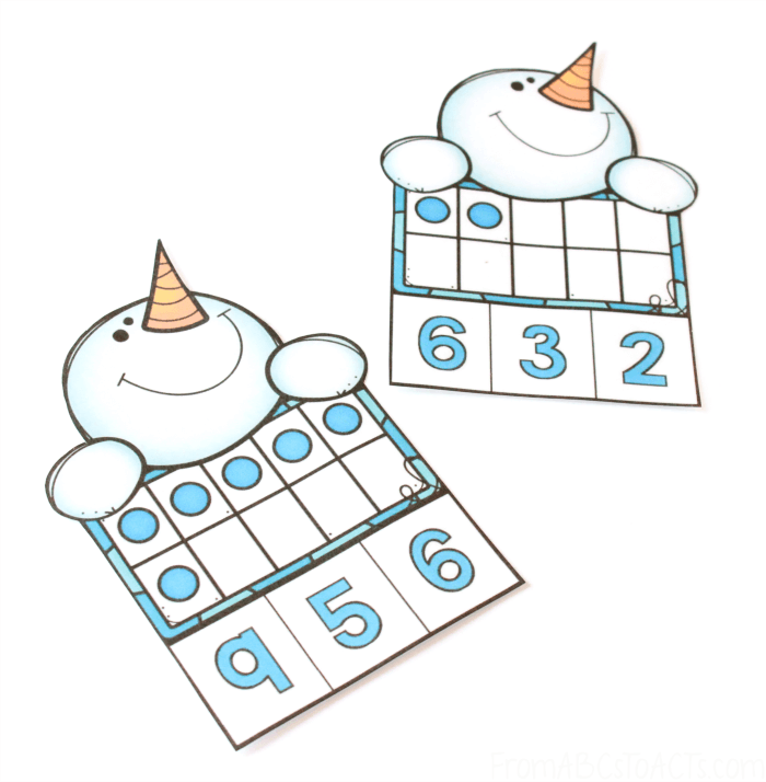 Snowman Ten Frame Counting Cards for Kids