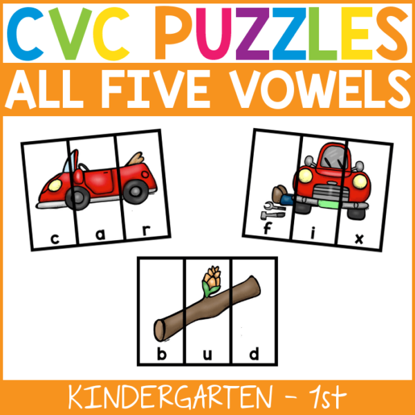CVC Puzzles for Kindergartners! Work on 40 different CVC words spanning all five vowel sounds with this printable set! #FromABCsToACTs