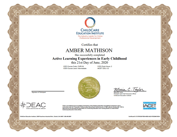 Certificate of Completion - Active Learning Experiences