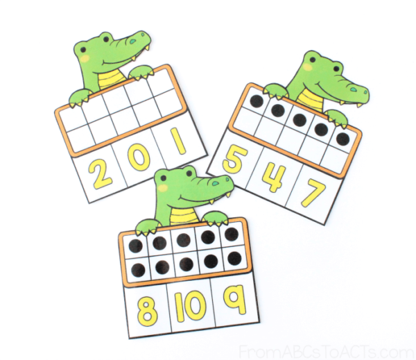 Alligator Ten Frame Count and Clip Cards - From ABCs to ACTs