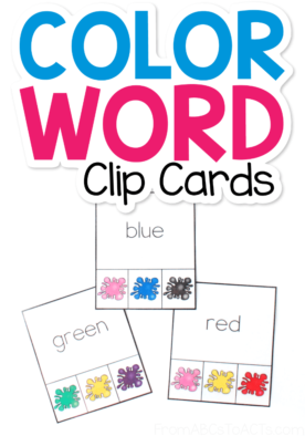 Color Word Clip Cards for Kids