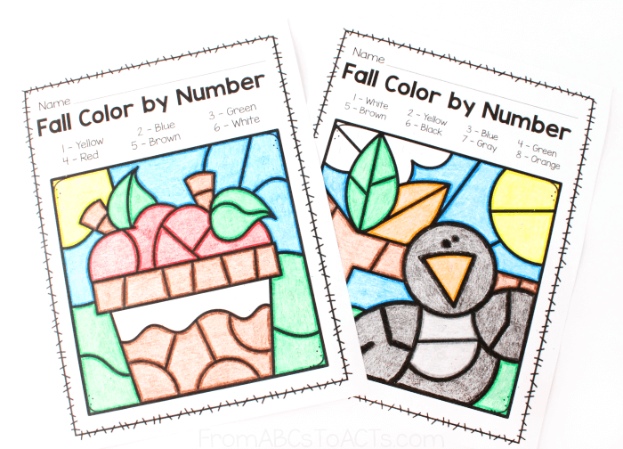 Apple and Turkey Fall Color by Number Coloring Pages