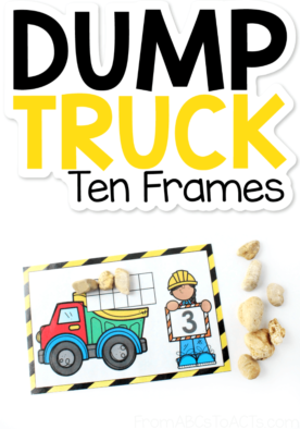 Planning a construction theme for your preschoolers or kindergarteners? These printable dump truck ten frames are perfect for your math center and a great way to incorporate some unconventional manipulatives into your learning!