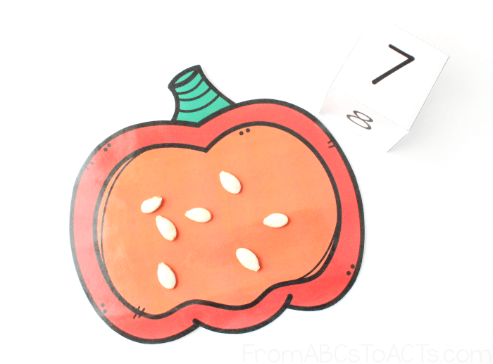 Counting Pumpkin Seeds Printable with Dice