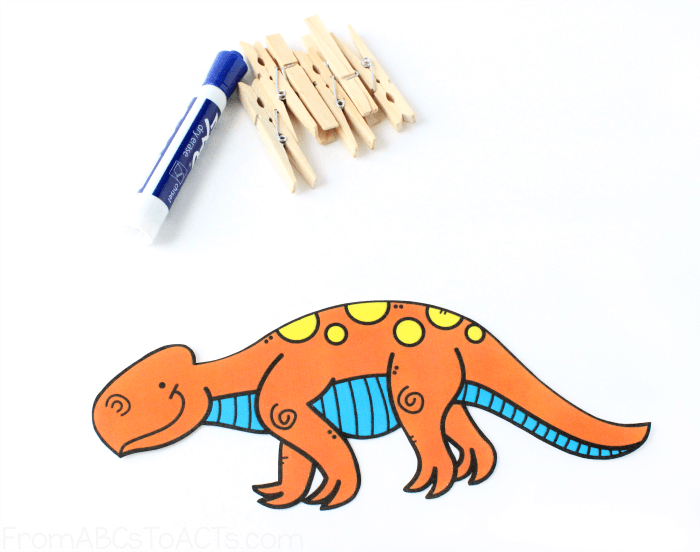 Printable Dinosaur with Clothespins and Dry Erase Marker