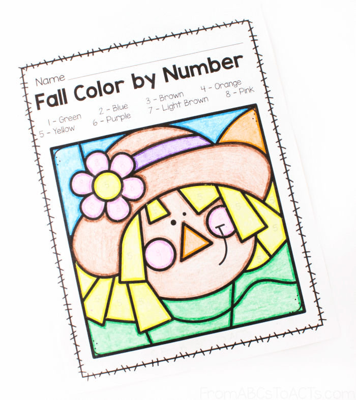 Scarecrow Fall Color by Number Printable