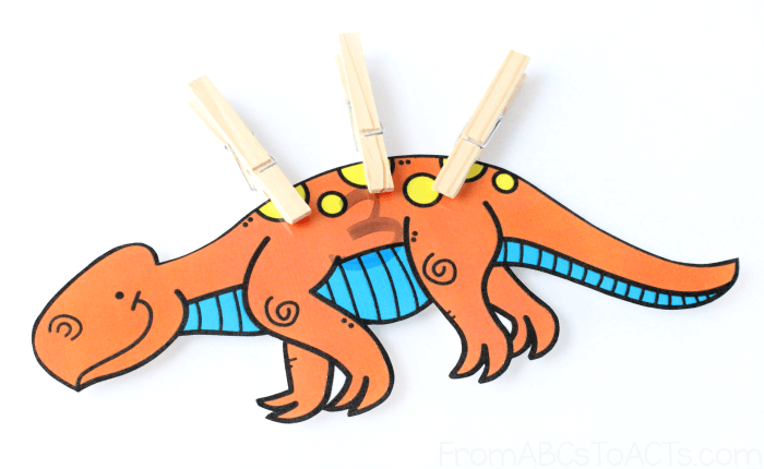 Stegosaurus with Number on its Belly and Clothespin Spines on its Back