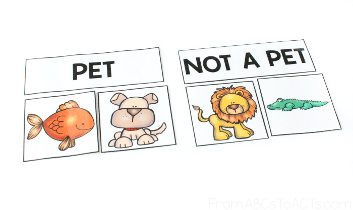 Printable Pet Sorting Cards for Kids