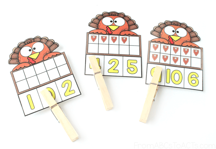 Thanksgiving counting, turkey count and clip cards