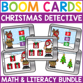 BOOM CARDS - Christmas Detective Math and Literacy Bundle