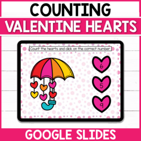 Practice counting and number recognition this Valentine's Day with this digital Counting Hearts Google Slides activity! Perfect for early finishers in the classroom and those distance learning at home!