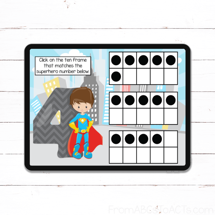 Digital Superhero Ten Frames Activity for Preschoolers and Kindergartners