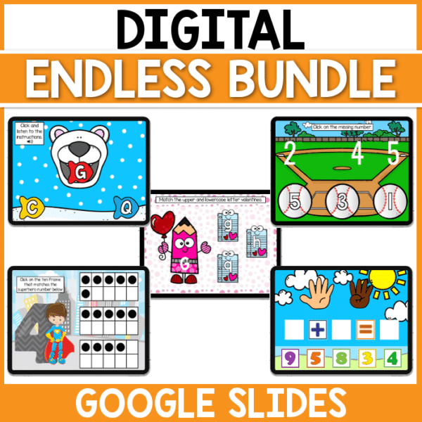 Whether you're learning in a classroom or distance learning at home, this ENDLESS digital bundle is perfect for you! Filled with more than 30 different Google Slides activities for preschool through kindergarten!