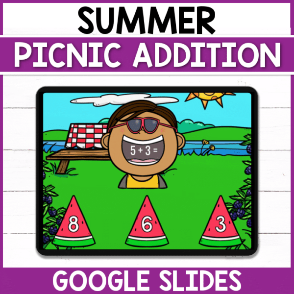 Prevent the Summer Slide by working on those addition skills this summer with this Summer Picnic Addition digital Google Slides activity!