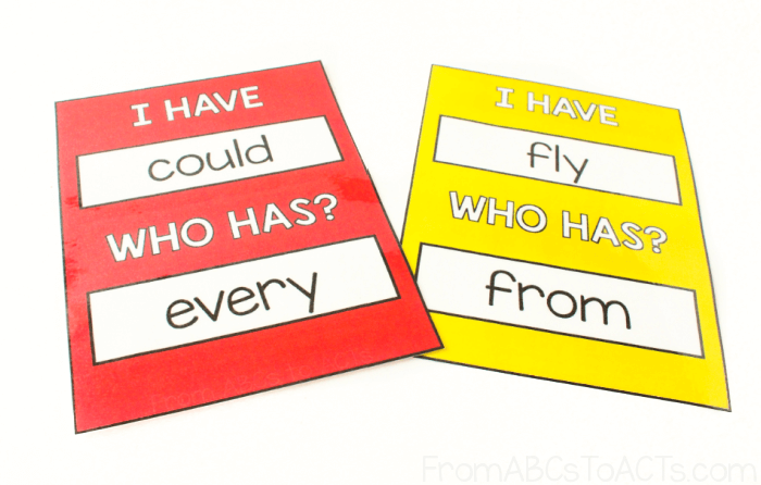 I Have Who Has Sight Word Cards for Kids