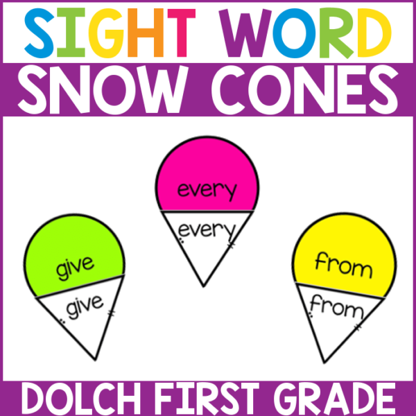 Sight Word Snow Cone Matching First Grade