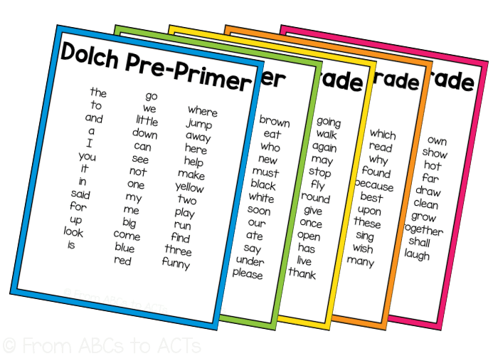 Dolch Sight Words Pre-Primer through Third Grade