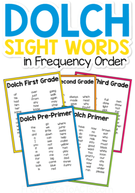 Dolch Sight Words in Frequency Order