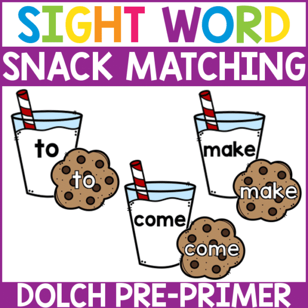 Sight Word Snack Matching Dolch Pre Primer