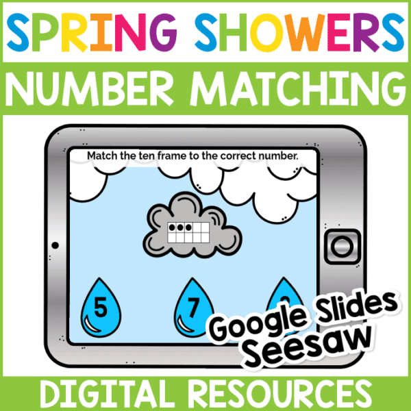 Digital spring showers number matching activity available on Google Slides and Seesaw