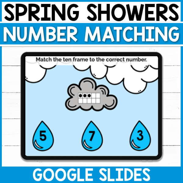 Practice counting, number recognition, and ten frames both in the home and/or the classroom with this Spring Showers Number Matching activity for Google Slides!