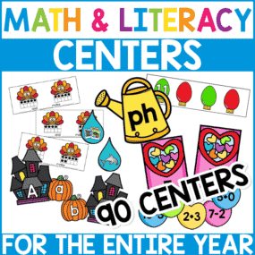 Printable kindergarten math and literacy center bundle