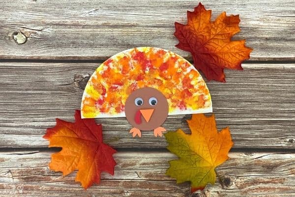 Cotton Ball Painted Paper Plate Turkey Craft 1
