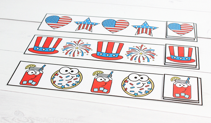 4th of July AB Pattern Strips for Preschoolers