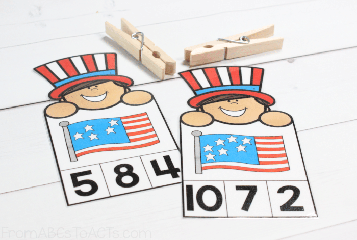 Fine Motor Patriotic Count and Clip Cards for Preschoolers