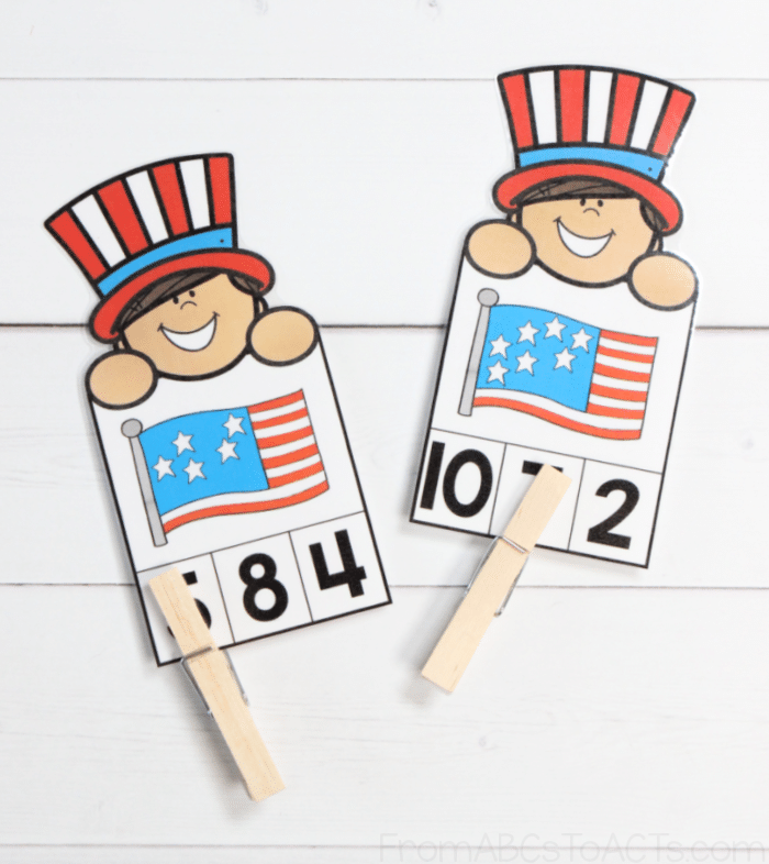 Patriotic Count and Clip Cards for 4th of July