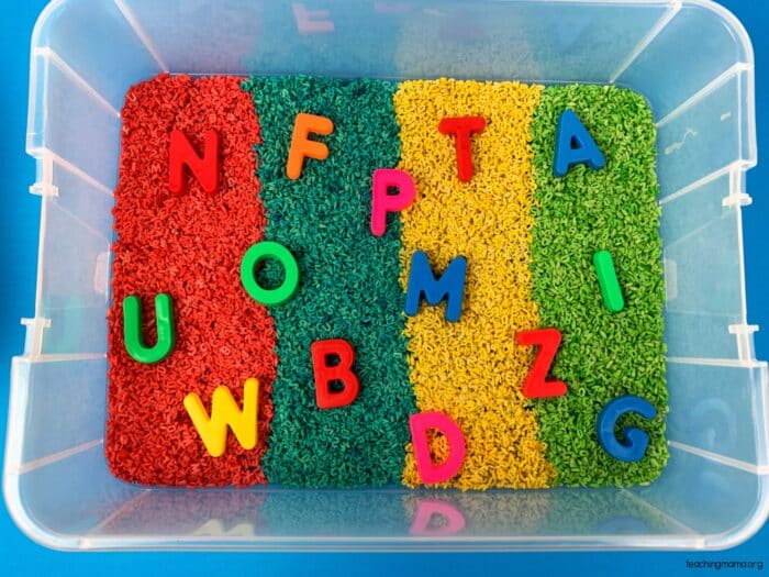 alphabet bin with letters