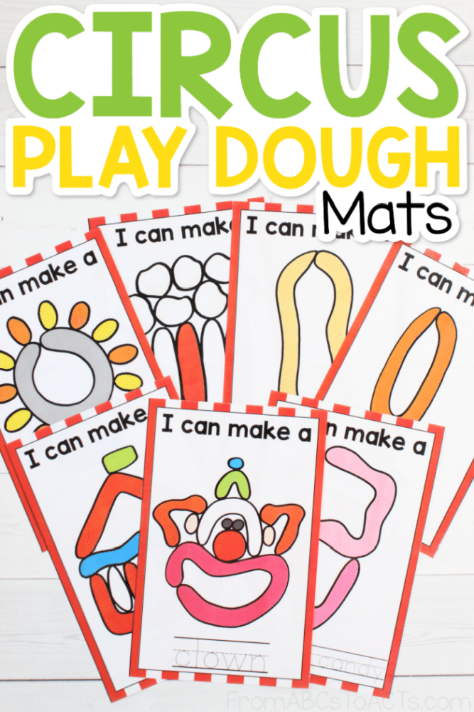 Step right up and join the fun!  Add a fine motor skills workout to your circus preschool theme with these circus playdough mats!